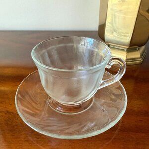 2 Pc Vintage Arcoroc Clearbrook Glass Cup and Saucer Swirl Frosted France